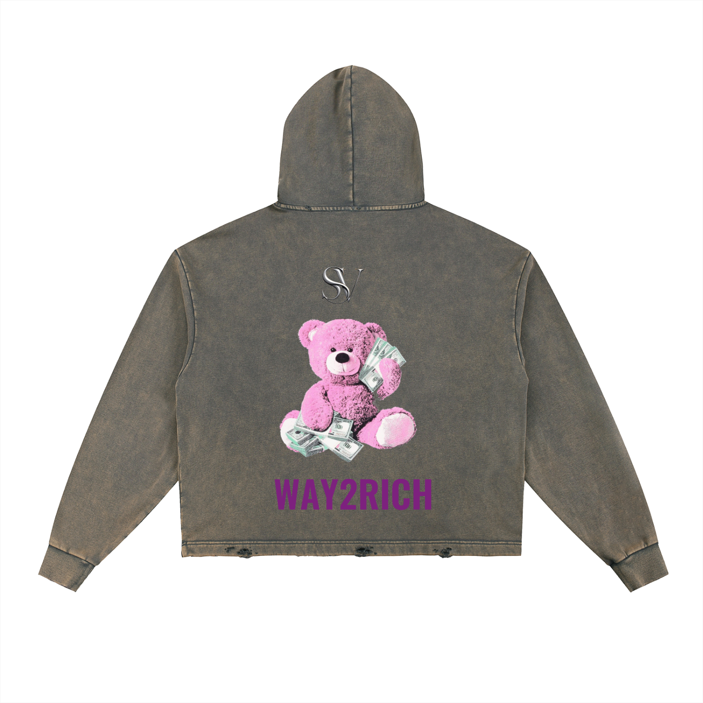 SV x Way2Rich Vintage Washed Frayed-Hem Hoodie