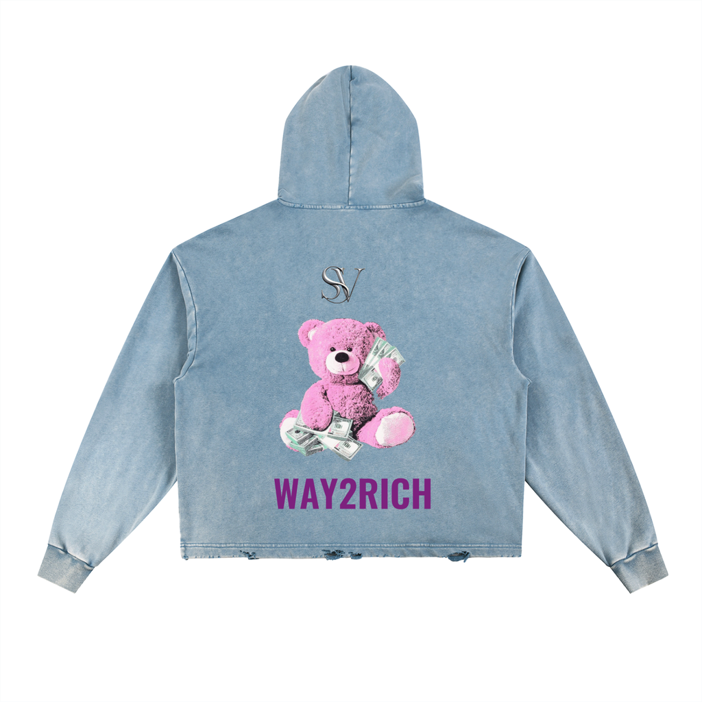 SV x Way2Rich Vintage Washed Frayed-Hem Hoodie