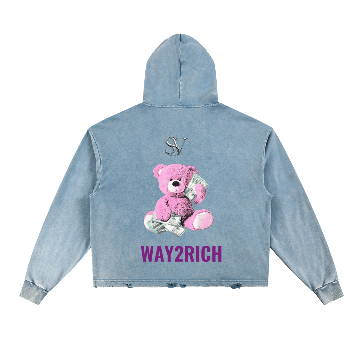 SV x Way2Rich Vintage Washed Frayed-Hem Hoodie