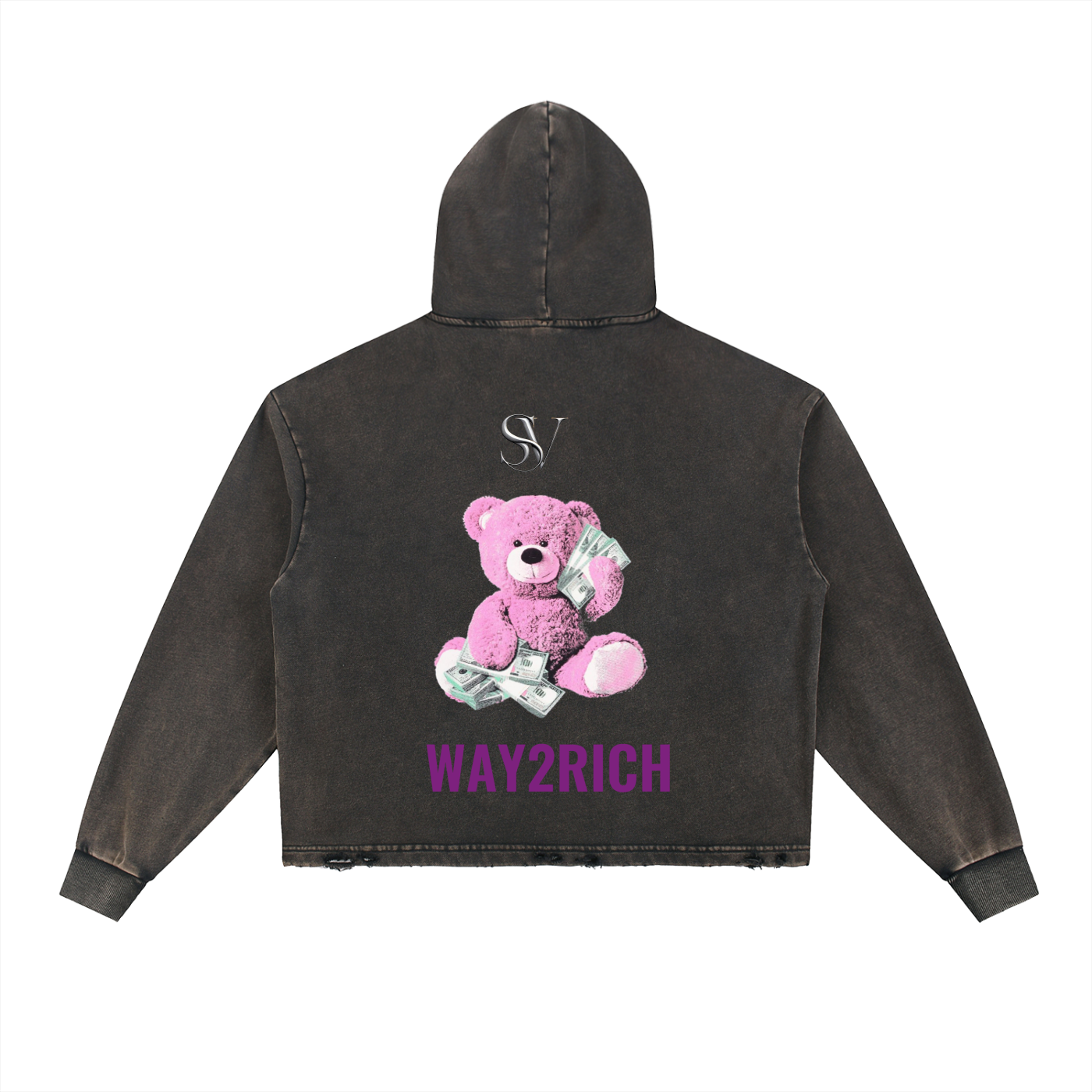 SV x Way2Rich Vintage Washed Frayed-Hem Hoodie