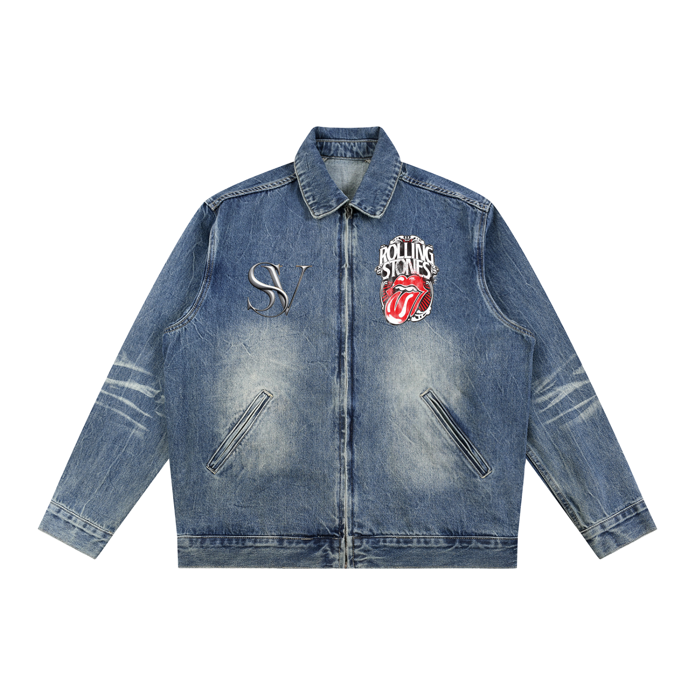 SV X Rolling Stones Vintage Wash Zip Up Denim Jacket