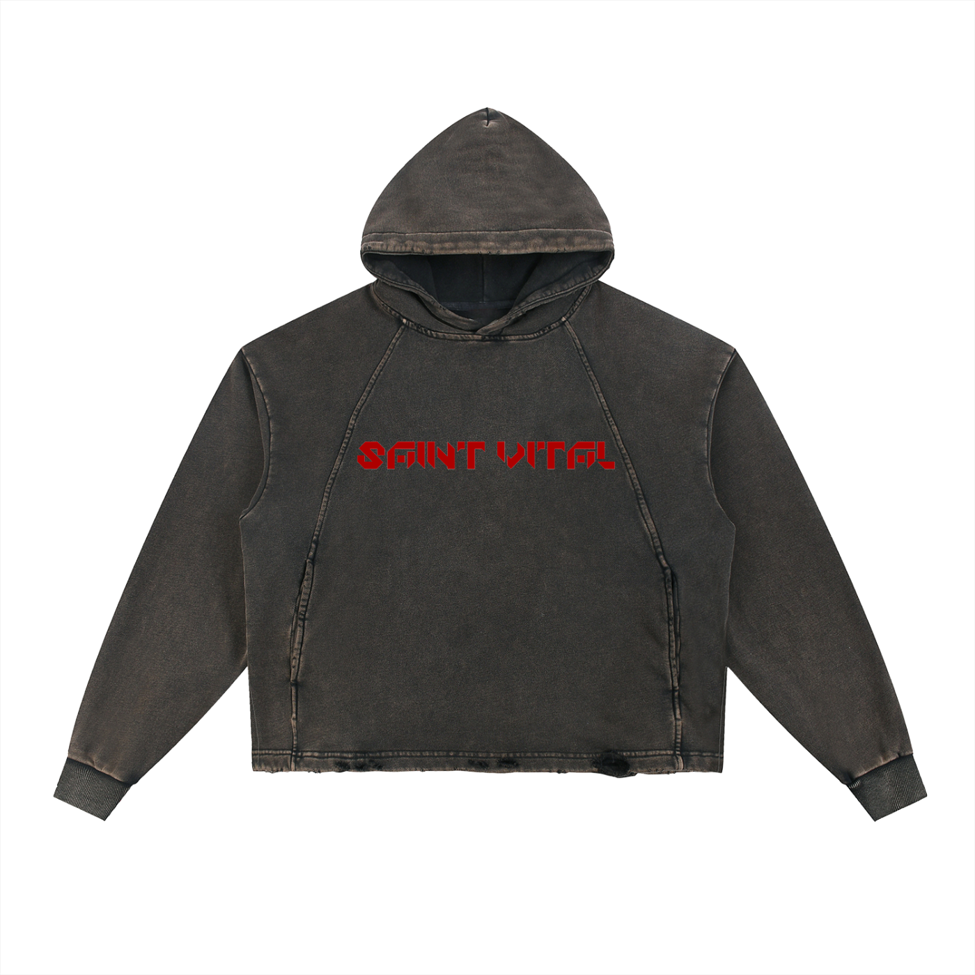 Saint Vital Vintage Washed Frayed-Hem Hoodie
